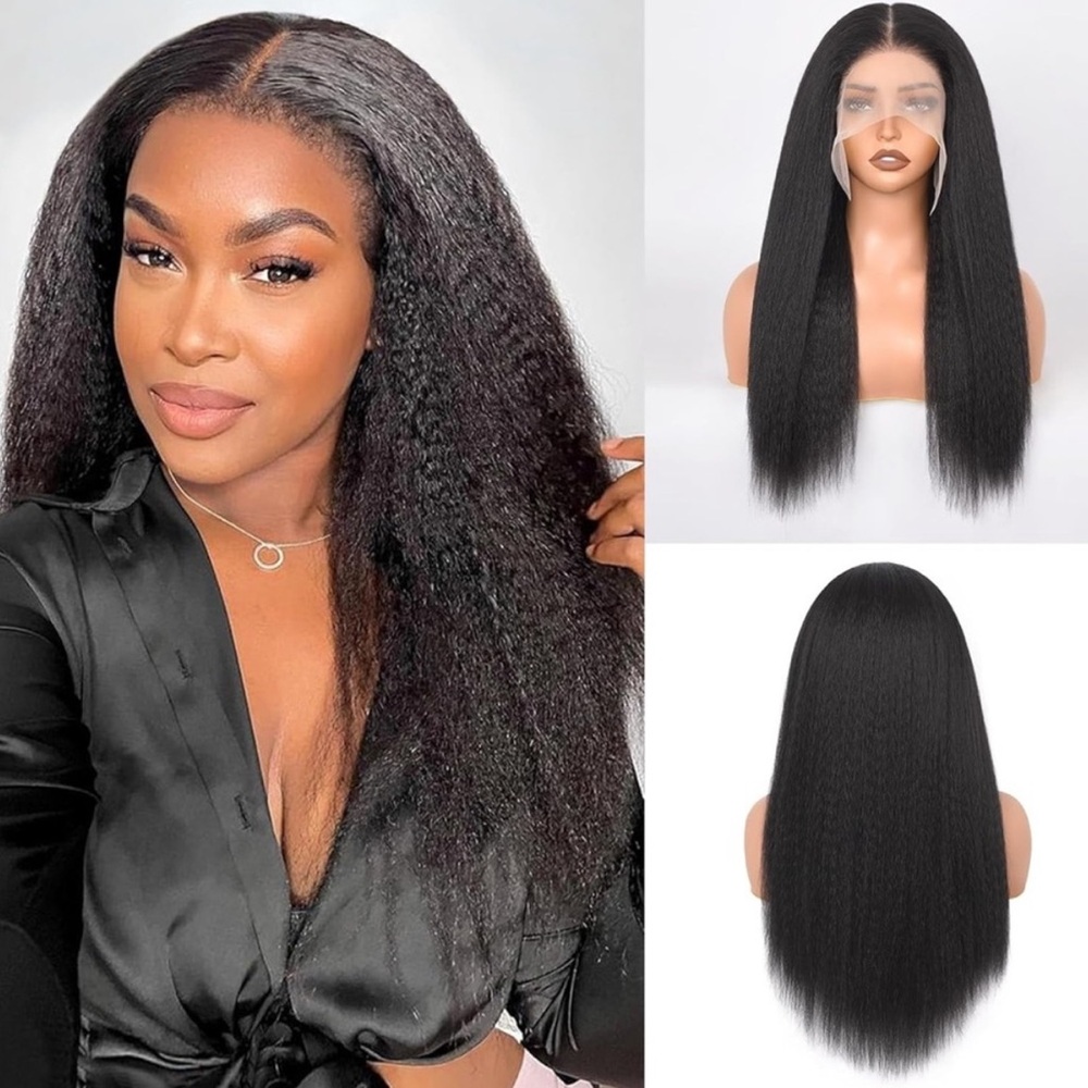 Kinky Straight Lace Front 13x6  Lace Front Wig Natural Black 22 Inch *NEW*